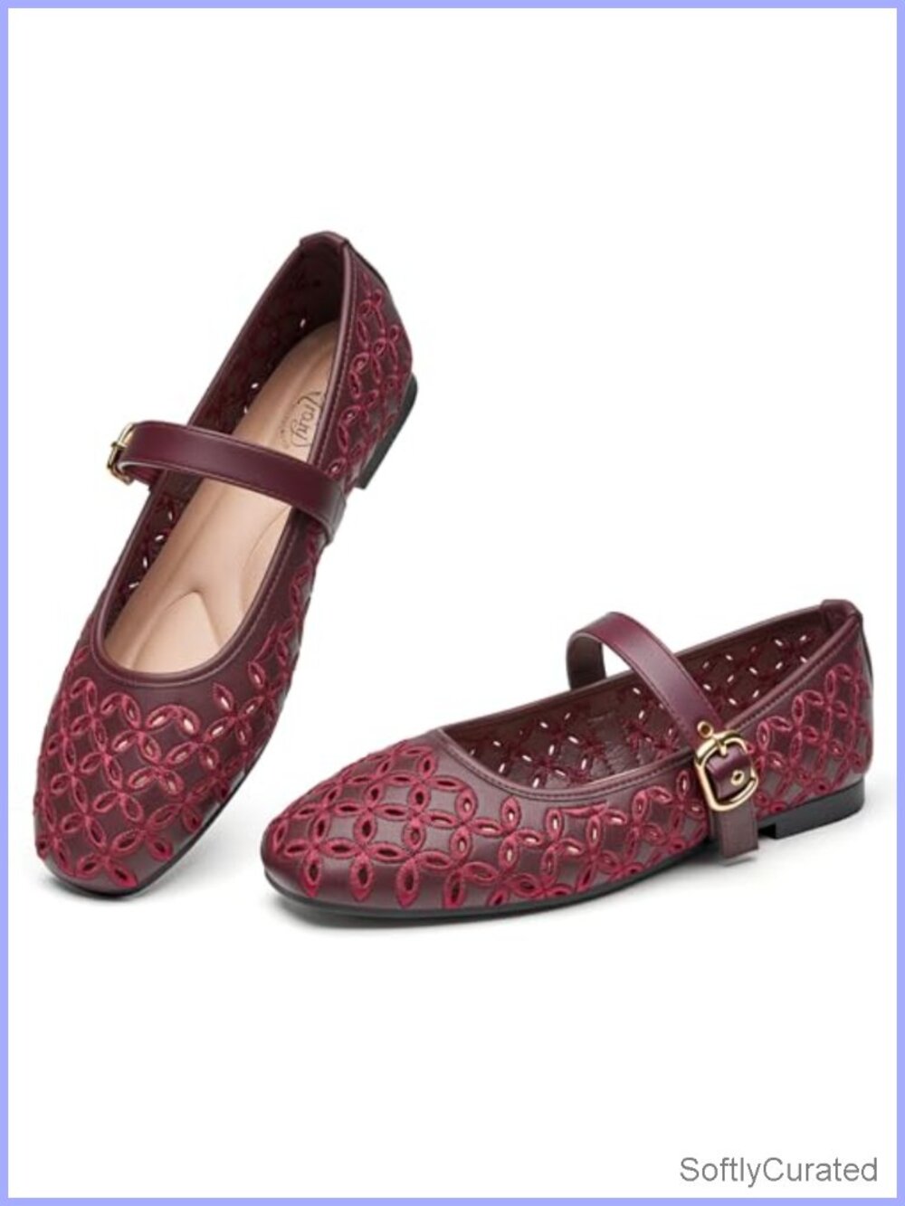 Mary Jane Flats Round Toe Ankle Strap Buckle Hollow Cutout Ballet Shoes
